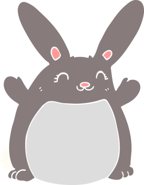 Bir insan tarafından çizilmiş düz renkli çizgi film tavşanı