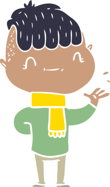 Düz renkli çizgi film karakteri bir insan tarafından çizilmiş.