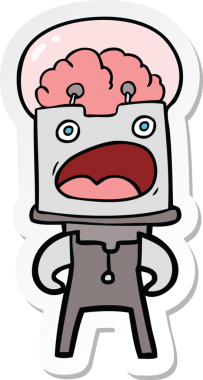 Bir insan tarafından çizilmiş robot karikatür çıkartması.