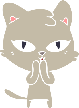 Bir insan tarafından çizilmiş düz renkli çizgi film kedisi