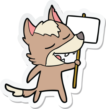 Bir insan tarafından çizilmiş bir kurt çizgi filminin çıkartması.