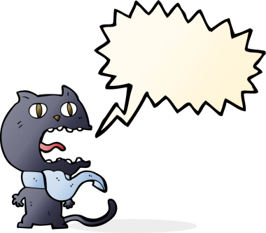 Bir insan tarafından çizilmiş konuşma balonlu korkmuş kedi çizgi filmi.