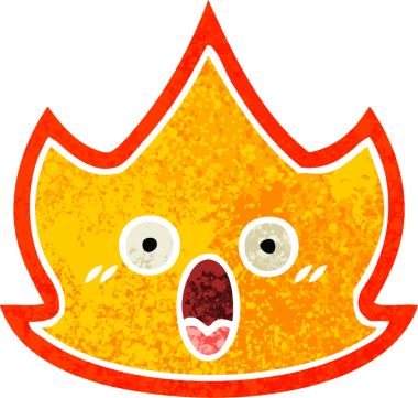 Bir insanın çizdiği ateşin retro illüstrasyon tarzı karikatürü