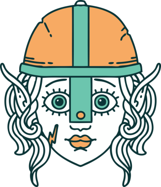 Retro Dövme Tarzı Elf Savaşçısı karakteri Bir insan tarafından çizilmiş