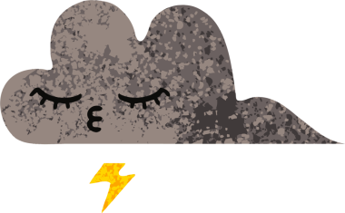 Bir insan tarafından çizilmiş bir fırtına bulutunun retro çizim tarzı karikatürü