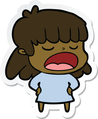 Bir insan tarafından çizilmiş yüksek sesle konuşan bir karikatür kadının çıkartması.