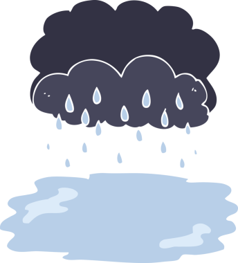 Bir insan tarafından çizilen düz renkli yağmur bulutu çizimi