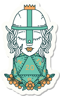 Bir insan tarafından çizilmiş 20 zarlı bir elf savaşçısı çıkartması.