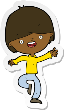 Bir insan tarafından çizilmiş mutlu çocuk çizgi filminin çıkartması.