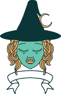 Retro Dövme Biçimi Bir insan tarafından çizilmiş yarı ork cadı yüzü