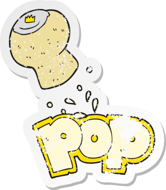 Bir insan tarafından çizilmiş şampanya mantarının gerilemiş retro yapıştırması.