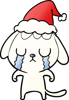 Sevimli el çizimi, bir insan tarafından çizilmiş Noel Baba şapkasıyla ağlayan bir köpeğin çizgi filmi.