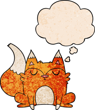 bir insan tarafından çizilmiş grunge doku biçiminde düşünce baloncuğu olan çizgi film tilkisi