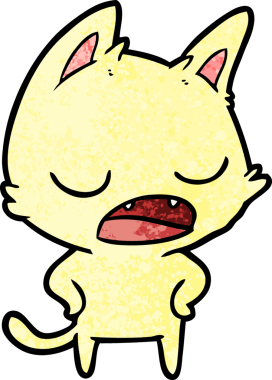 Bir insan tarafından çizilmiş konuşan kedi çizgi filmi.