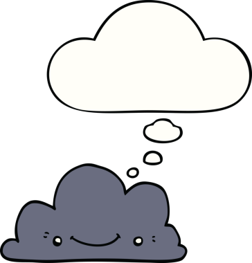 Bir insan tarafından çizilmiş düşünce baloncuklu şirin çizgi film bulutu.