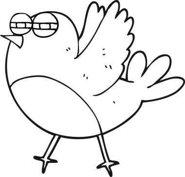 Bir insan tarafından çizilmiş siyah beyaz bir çizgi film kuşu.