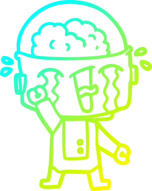 Bir insan tarafından çizilmiş ağlayan robot karikatür çizimi