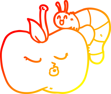 Bir çizgi filmin sıcak gradyan çizimi bir insan tarafından çizilmiş güzel elma ve böcek