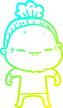 Bir insan tarafından çizilmiş barışçıl, yaşlı bir kadının soğuk çizgi çizimi.