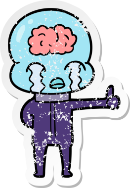 Ağlayan koca beyinli bir uzaylının sıkıntılı çıkartması. Ama bir insan tarafından çizilmiş baş parmak işareti.