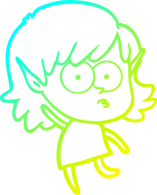 Soğuk gradyan çizgi çizimi bir insan tarafından çizilmiş bir elf kızı