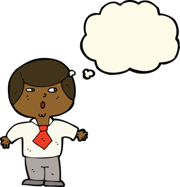 Bir insan tarafından çizilmiş düşünce balonuyla şok olmuş bir çocuk.