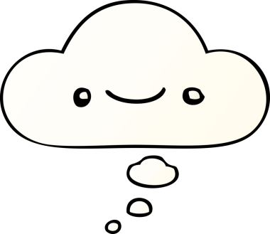 Bir insan tarafından çizilmiş yumuşak eğimli düşünce baloncuklu mutlu çizgi film yüzü