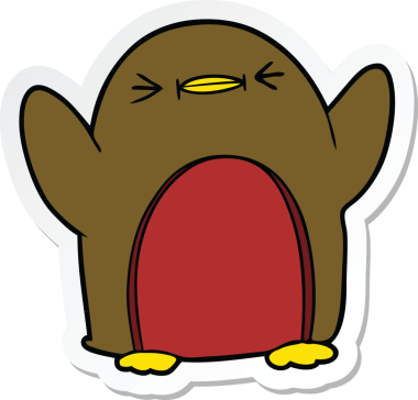 Bir insan tarafından çizilmiş Robin çizgi filminin çıkartması.