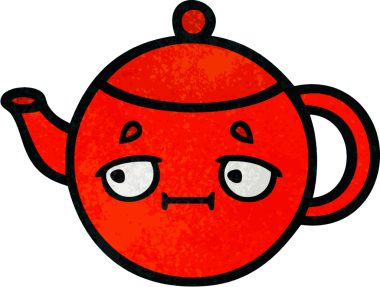 Bir insan tarafından çizilmiş bir çaydanlığın retro grunge desen karikatürü