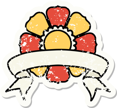 Bir insan tarafından çizilmiş çiçeğin bayrağını taşıyan eski bir etiket.