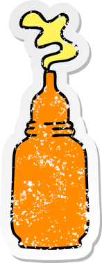 Bir insan tarafından çizilmiş garip bir el hardal şişesinin sıkıntılı çıkartması.