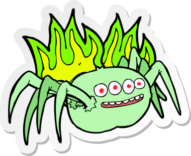 Bir insan tarafından çizilmiş ürkütücü bir örümceğin çıkartması.