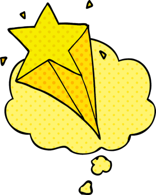 Bir insan tarafından çizilmiş çizgi roman tarzında düşünce baloncuğu olan çizgi film yıldızı