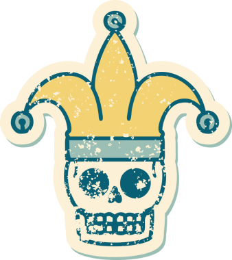 Bir insan tarafından çizilmiş bir kafatası soytarısının sembolik dövmesi.