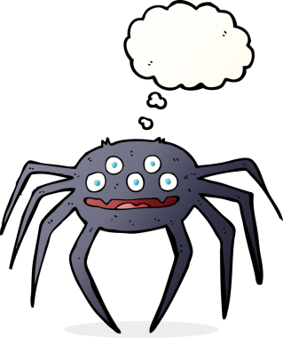 Bir insan tarafından çizilmiş düşünce balonlu cadılar bayramı örümceği çizgi filmi