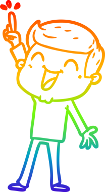 Gökkuşağı gradyan çizgi çizimi bir insan tarafından çizilmiş gülen bir karikatür adam