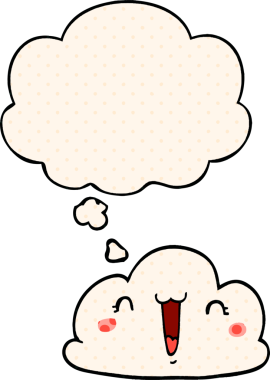 Bir insan tarafından çizilmiş çizgi roman tarzında düşünce baloncuğu olan şirin bir çizgi film bulutu.