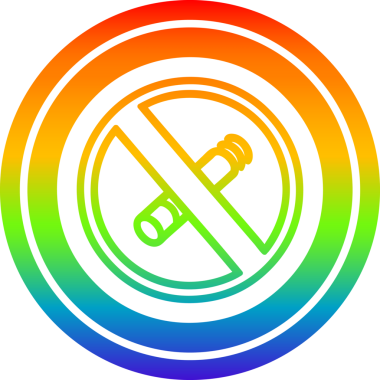 Bir insan tarafından çizilmiş gökkuşağı gradyanı olan sigara içilen dairesel simge yok