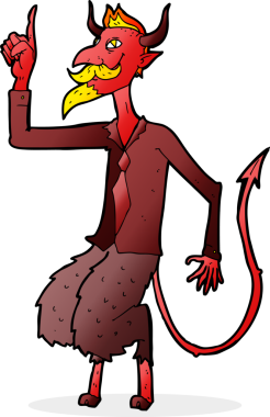 Bir insan tarafından çizilmiş tişörtlü ve kravatlı şeytan.