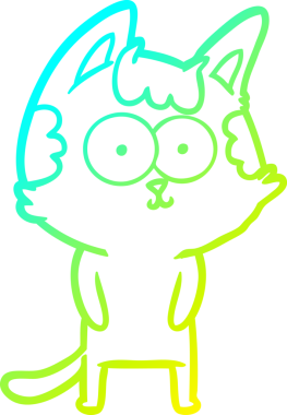 Bir insan tarafından çizilmiş mutlu çizgi film kedisinin soğuk gradyan çizgisi.