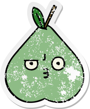 Bir insan tarafından çizilmiş yeşil armut karikatürünün sıkıntılı çıkartması.