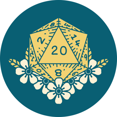 Doğal 20 D20 zarının bir insan tarafından çizilmiş ikonu.