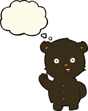 Bir insan tarafından çizilmiş düşünce baloncuğu olan sevimli çizgi film kara ayısı.