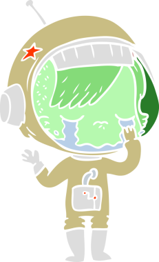 Düz renkli çizgi film ağlayan astronot kız bir insan tarafından çizilmiş.