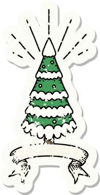 Bir insan tarafından çizilmiş eski bir dövme stili kar çam ağacı.