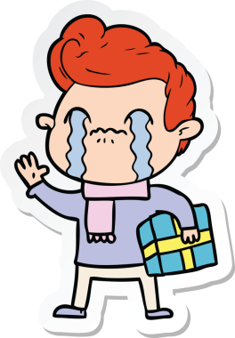 Bir insan tarafından çizilmiş, ağlayan bir çizgi film karakterinin çıkartması.