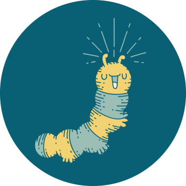 Bir insan tarafından çizilmiş mutlu tırtıl dövmesi ikonu.