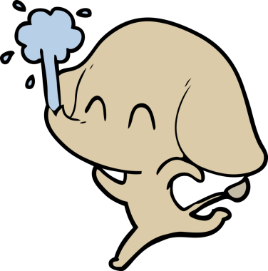 Bir insan tarafından çizilmiş su püskürten sevimli bir fil.