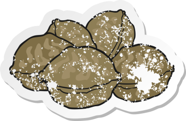 Bir insan tarafından çizilmiş karikatür cevizinin gerilimli yapıştırması.