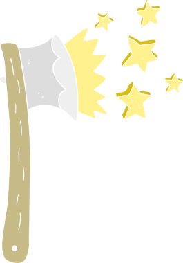 Bir insan tarafından çizilmiş keskin baltanın düz renk çizimi